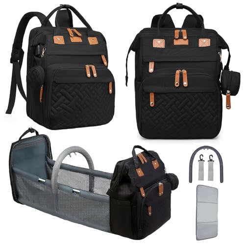 ComfortLifePlus Diaper Bag Backpack, Baby Bag, Diaper Bag with Changing Station, Diaper Changing Station, Portable Diaper Changing Pad, Large Capacity with USB Charging, Baby Shower Gifts (Black)