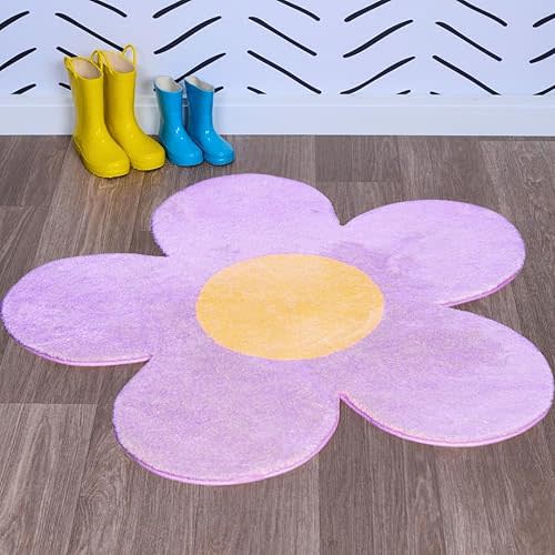 Flower Rug Machine Washable - Ultra Soft, Nonslip - Groovy Purple Cute for Kid's Room, Girl's Room, Dorm Room, Classroom, Nursery, Bedroom, or Playroom (Lovely Lavender, 40 inch)