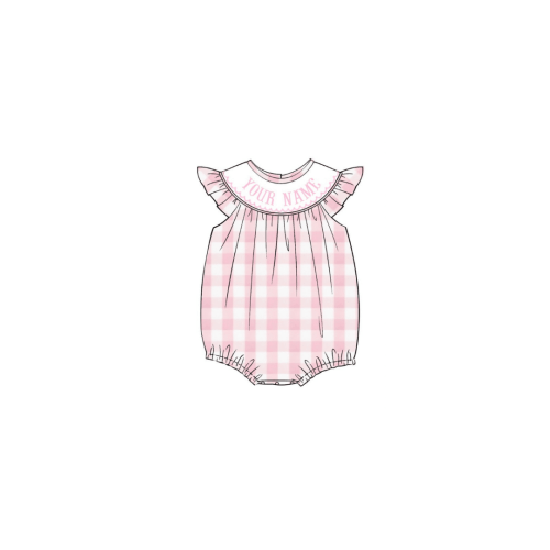 Pre-Order Hand Smocked Custom Name Pink and White Gingham Bubble