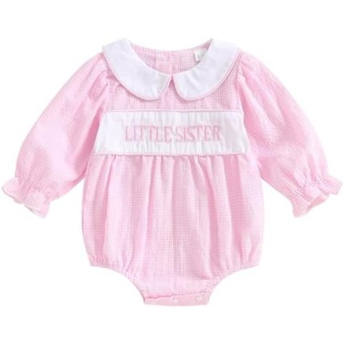 Big Sister Little Sister Matching Outfits Baby Girl Smocked Long Sleeve Romper T-Shirt Toddler Dress Fall Clothes