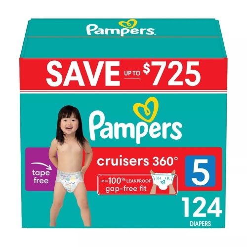 Pampers Cruisers 360 Diapers Gap-Free Fit Size 5 (27+ Pounds) 124 Count