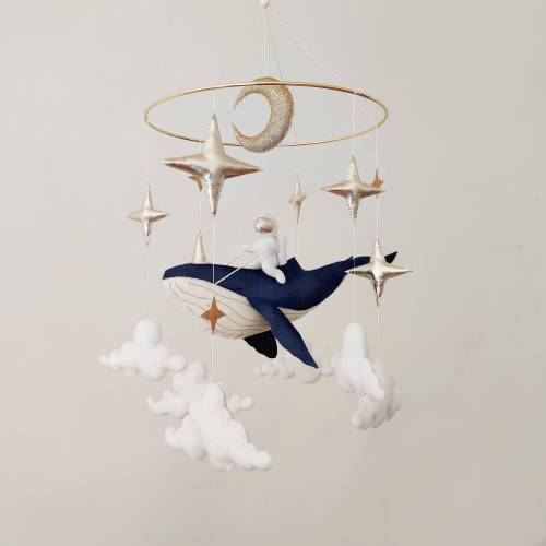 Whale Baby Mobile: Nautical Nursery Decor with Moon, Stars & Astronaut