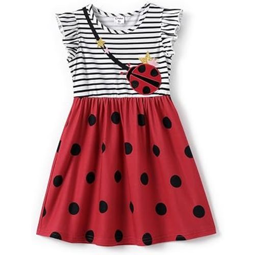 PATPAT Toddler Girls Casual Dress Flutter Sleeves Summer Playwear Dress 2-6 Years