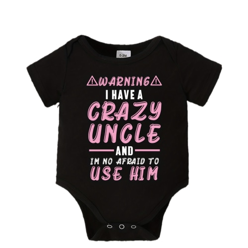 Cotton Knit Fabric Youngsters Bodysuit, Casual Style, Regular Fit, with &quot;I Have a Crazy Uncle and I&#39;m Not Afraid to Use Him&quot; Print, for Niece or Nephew, Perfect for Outdoor