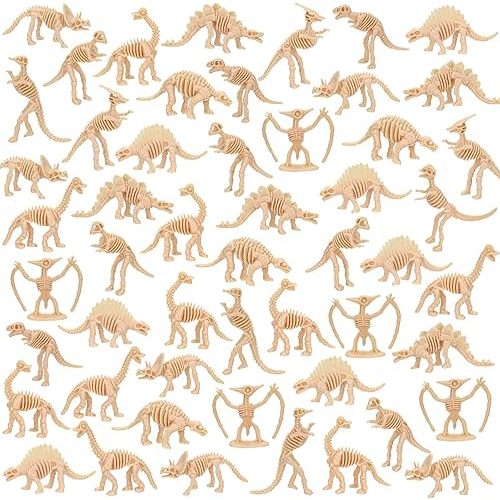 60 PCS Dinosaur Fossil Skeletons, Assorted Dinosaur Skeleton Toys Figures for Science Play Dino Sand Dig Party Favor Decorations
