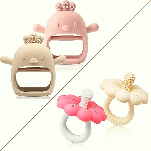 Baby Teething Toy Set, Teether Toy for Baby Girls 0-6 6-12 Months, Food Grade Silicone, Teething Relief, BPA Free