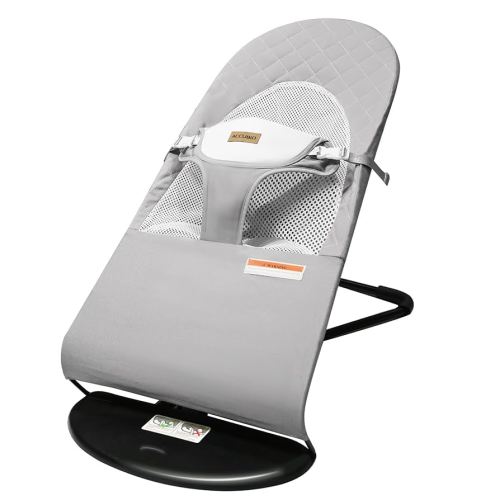 Baby Bouncer Seat, 3-in-1 Adjustable Multi Position Baby Portable Bouncer, Ergonomic Infant Bouncers & Rockers, 0-18Months, Fits Newborn to Toddler, Mecedora para Bebe, 100% Cotton, Grey