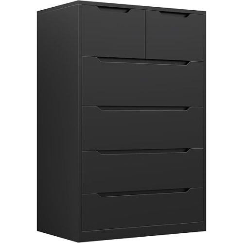 6 Drawer Dresser for Bedrom,Tall Black Chest of Drawers for Bedroom, Hallway, Modern 43.2" H X 27.6" W X15.6 D