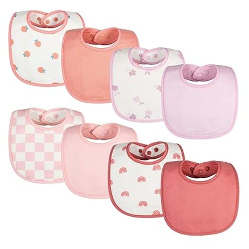 Tiny Twinkle Baby Feeding Bibs 8 Pack - Waterproof and Absorbent Infant Drool and Feeding Baby Bibs (Girl Print 8-Pack)