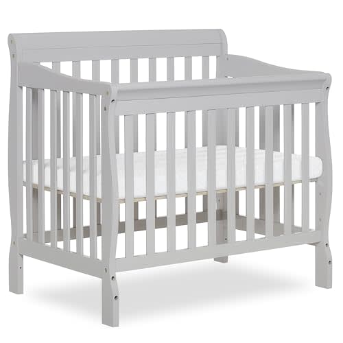 Dream On Me Aden 4-in-1 Convertible Mini Baby Crib in Grey, GreenGuard Gold & JPMA, Sustainable Pinewood, Non-Toxic Finish, 3 Mattress Heights, Converts to Mini Day & Twin-Size Bed