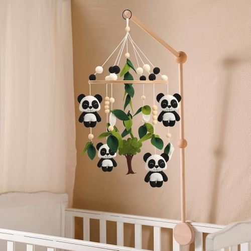 Flora & Ivy Panda Mobile for Crib - A Black and White Mobile with Pandas and Green Leaves