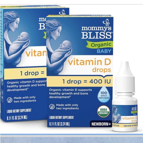 Mommy's Bliss Organic Baby Vitamin D Drops | Promotes Healthy Growth and Bone Development | Age Newborn+ | 0.11 Fl Oz (100 Servings) | Pack of 2