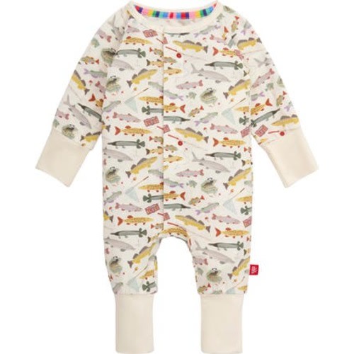 Reel Good Time Fish Print Magnetic Convertible Romper, 3-6M