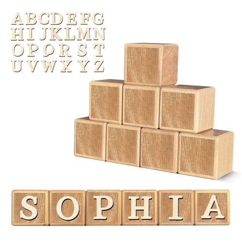 Custom Wooden Name Sign – 8-Letter Baby Blocks with 78 Wooden Alphabet Letters, Personalized Nursery Décor for Montessori, Baby Shower & Nursery Name Signs