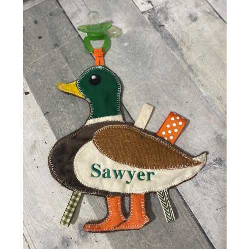 Personalized Mallard Duck Pacifier Holder: Monogrammed Baby Lovey