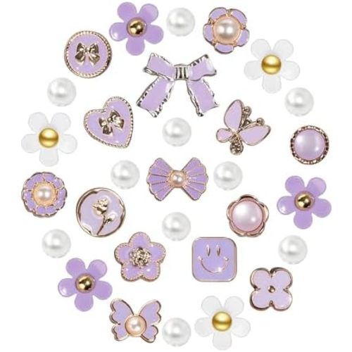 Butterfly Shoe Charms Jewels Flower Pearl Purple