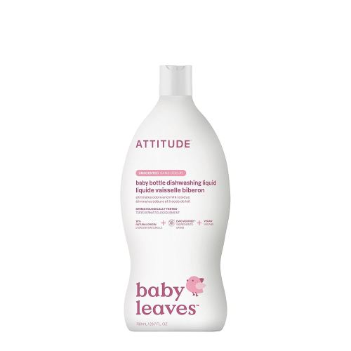 ATTITUDE Baby Dish Soap and Bottle Cleaner, EWG Verified Dishwashing Liquid, No Added Dyes or Fragrances, Tough on Milk Residue and Grease, Vegan, Unscented, 23.7 Fl Oz