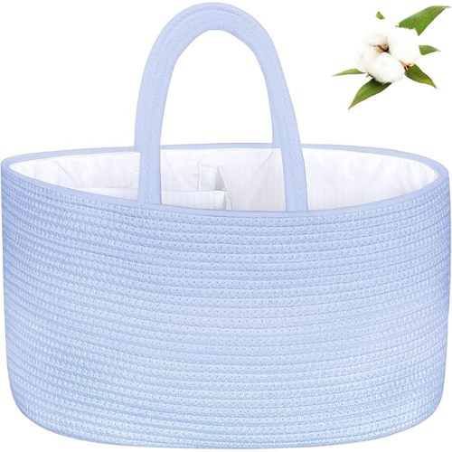 ABenkle X-Large Diaper Caddy Organizer, Boho Rustic Cotton Rope Nursery Baby Basket, Changing Table Organizer for Baby Diaper Storage and Baby Shower
