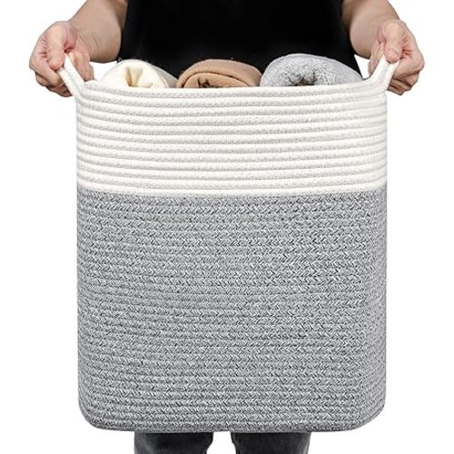Medium and Large Woven Basket//With Handle, Used for Toys and Fabric Storage Basket used for Storing xl Storage Box, Decorative Storage Box Room 2pack (14L*15.7H R Silver Gray, 14L*10W*15.7H)