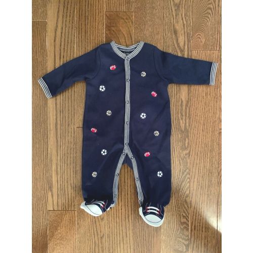 Adorable NEW Little Me Baby Boy Navy Blue Sports Themed Footed Sleeper 3 Months