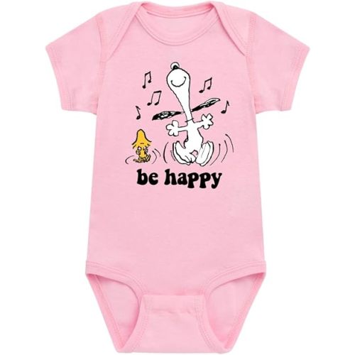 HYBRID APPAREL - Peanuts - Snoopy & Woodstock Dance Happily - Infant Baby One Piece - Light Pink - 6 Months