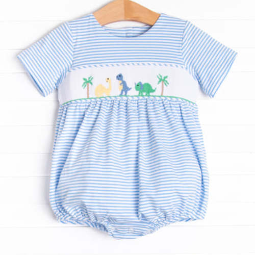 Prehistoric Playtime Smocked Bubble, Blue – Stitchy Fish