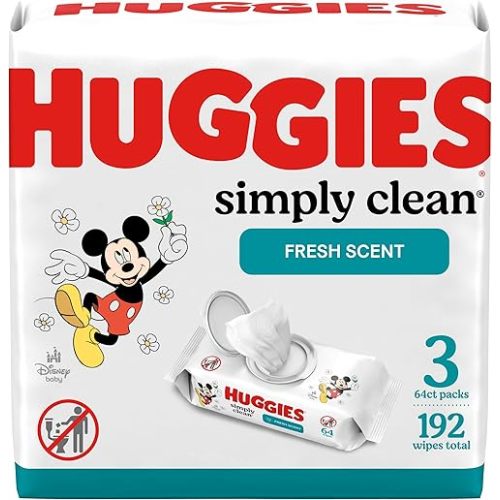 Huggies Simply Clean Fresh Scent Baby Wipes, 3 Flip-Top Packs of 64 (192 Wipes Total)