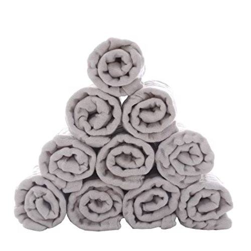 MUKIN Baby Washcloths - Natural Cotton Baby Wipes - Soft Newborn Baby Face Towel for Sensitive Skin- Baby Registry as Shower, 10 Pack 12x12 inches - Grey