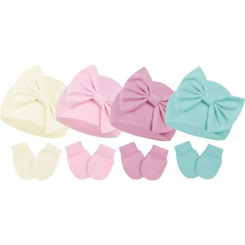 Century Star Girls Baby Hat and Mitten Set Big Bow Knit, 3-6M