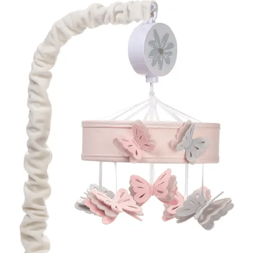 Lambs & Ivy Baby Blooms Pink Butterfly Musical Baby Crib Mobile Soother Toy