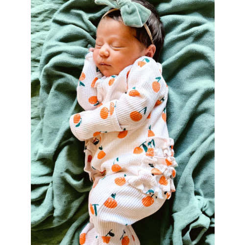 Organic Waffle Ruffle Zip Footie, Oranges