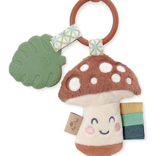 Itzy Ritzy Infant Toy & Teether - Itzy Pal Baby Teething Toy Includes Lovey, Crinkle Sound, Textured Ribbons & Silicone Teether Toy for Newborn (Mushroom)
