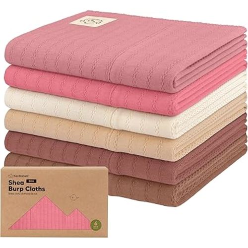 Organic Cotton Burp Cloths Baby Girl, Boy - 6-Pack Large Burping Clothes for Babies, Spit Up Rags, Super Soft & Absorbent Newborn Wash Towels, Gender Neutral, Non-Shrink (Stria, Rosewood)