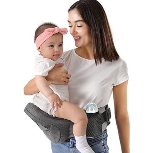 HKAI Baby Hip Carrier, Mom’s Choice Award Winner, Baby Carrier with Adjustable Waistband & Breathable Mesh, Ergonomic Carrier with Non-Slip Hip Seat Surface for Newborns & Toddlers, (Grey)