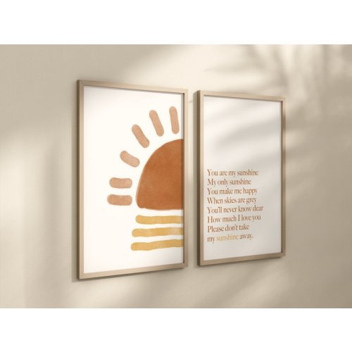 You Are My Sunshine Set of 2 Nursery Prints 16x20 Premium Paper Stock