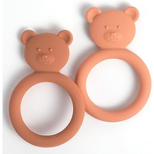 Silicone Baby Teether, Teething Toy Ring for Babies, Easy to Hold Design, BPA Free (New Clay + Muted)