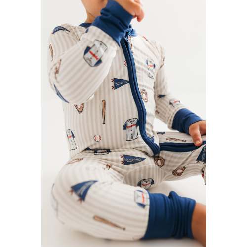 Blue Baseball Zipper Romper