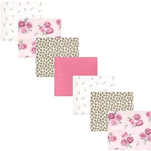 Hudson Baby Unisex Baby Cotton Flannel Receiving Blankets Bundle, Blush Rose, One Size