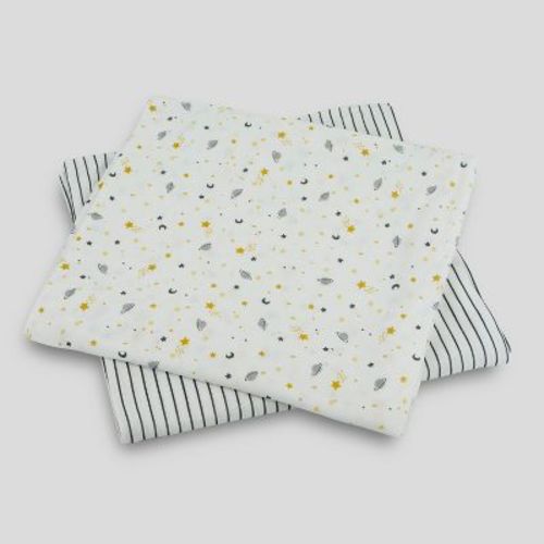 Milkberry 2 Pack Luxury Rayon of Bamboo Muslin Swaddle Blanket for Baby Boy Navy Striped Space ships
