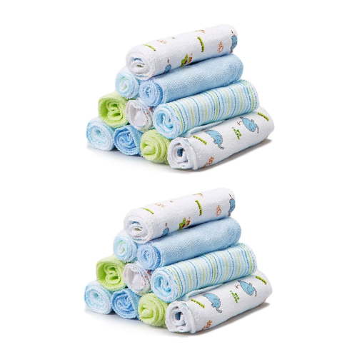Spasilk 20 Terry Washcloth Wipes Set for Newborns and Infant Boys and Girls, Blue Elephant, Ideal Baby Shower Gift Pack