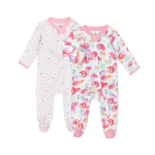 HonestBaby Baby Girls' Sleep N' Play One-Piece Zip-Front Footed Pajamas