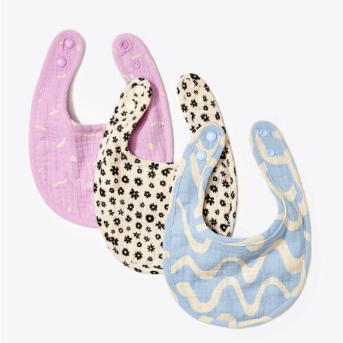 Organic Cotton Muslin Drool Bib Set GOTS Certified Fun Print