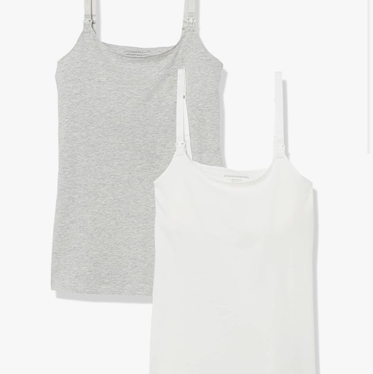 Amazon Essentials Women's Maternity Nursing Tops, Pregnancy Clothes with Adjustable Straps and Built-in Shelf Bra, Pack of 2