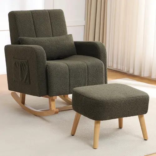 George Oliver Upholstered Teddy Rocking Chair And Ottoman Ensemble | Wayfair