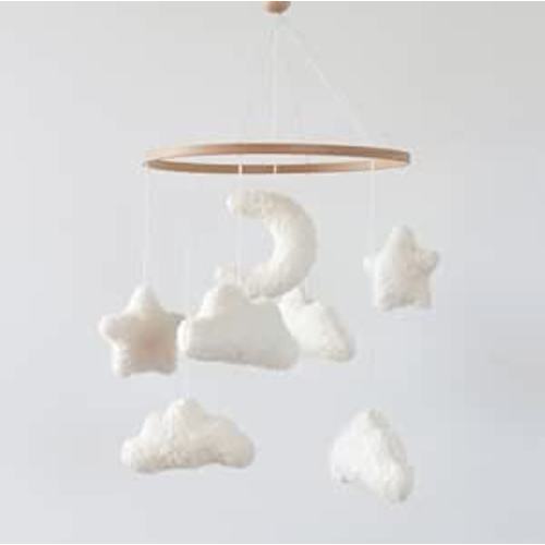 Cloud Crib Mobile Baby Mobile for Crib Neutral Boho Moon and Clouds Mobile Neutral Nursery Décor Boucle Mobile