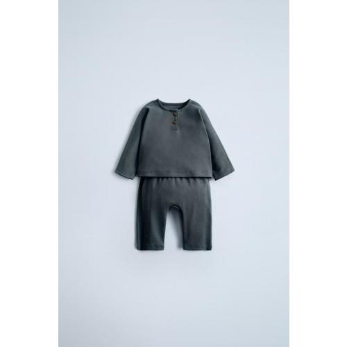 HENLEY T-SHIRT AND JOGGERS SET - Anthracite Gray | ZARA United States