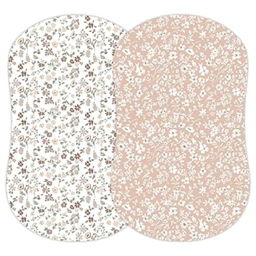 2-Pack Fitted Bassinet Sheets (Fleurette) - Buttery Soft Cotton Blend for Standard Bassinet