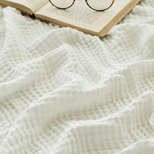 EMME Cotton Throw Blanket for Couch Soft Muslin Blankets 50"x60" Lightweight Breathable Blanket All Season Gauze Blanket, White