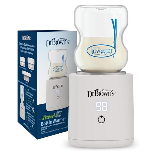 Dr. Brown's Travel Baby Bottle Warmer, Quickly Warms Breast Milk and Water for Formula On-The-Go, Portable, Rechargeable, Cordless with 3 Bottle Adapters