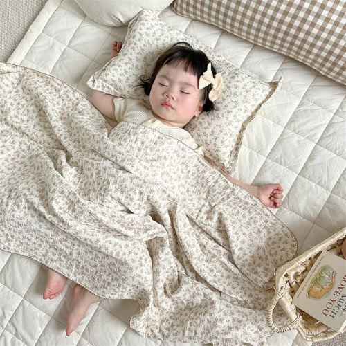 BuLuTu 4 Layer Toddler Blanket 100% Cotton Muslin Bed Blankets for kids,Girls,Boys, Designed with Cute Camellia Flowers Lightweight Thermal Baby Blanket, Super Soft and Warm Crib Blanket, 47x51’’